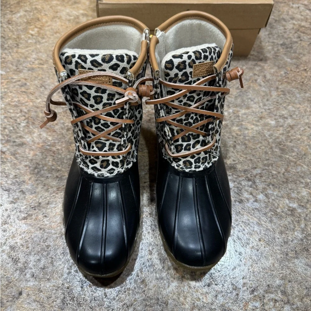New Sperry Saltwater Duck Boots – Leopard Print – Girls Size 3